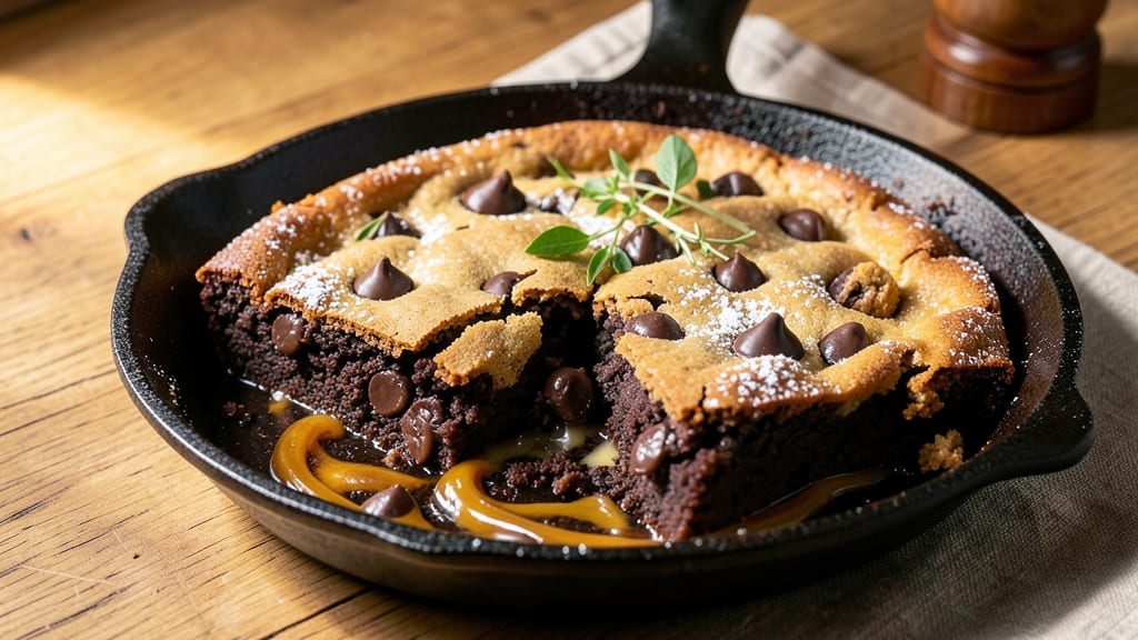 Cast Iron Skillet Chocolate Chip Cookie Brownies Recipe: Double-Baked Crunch With Molten Chocolate Rivers